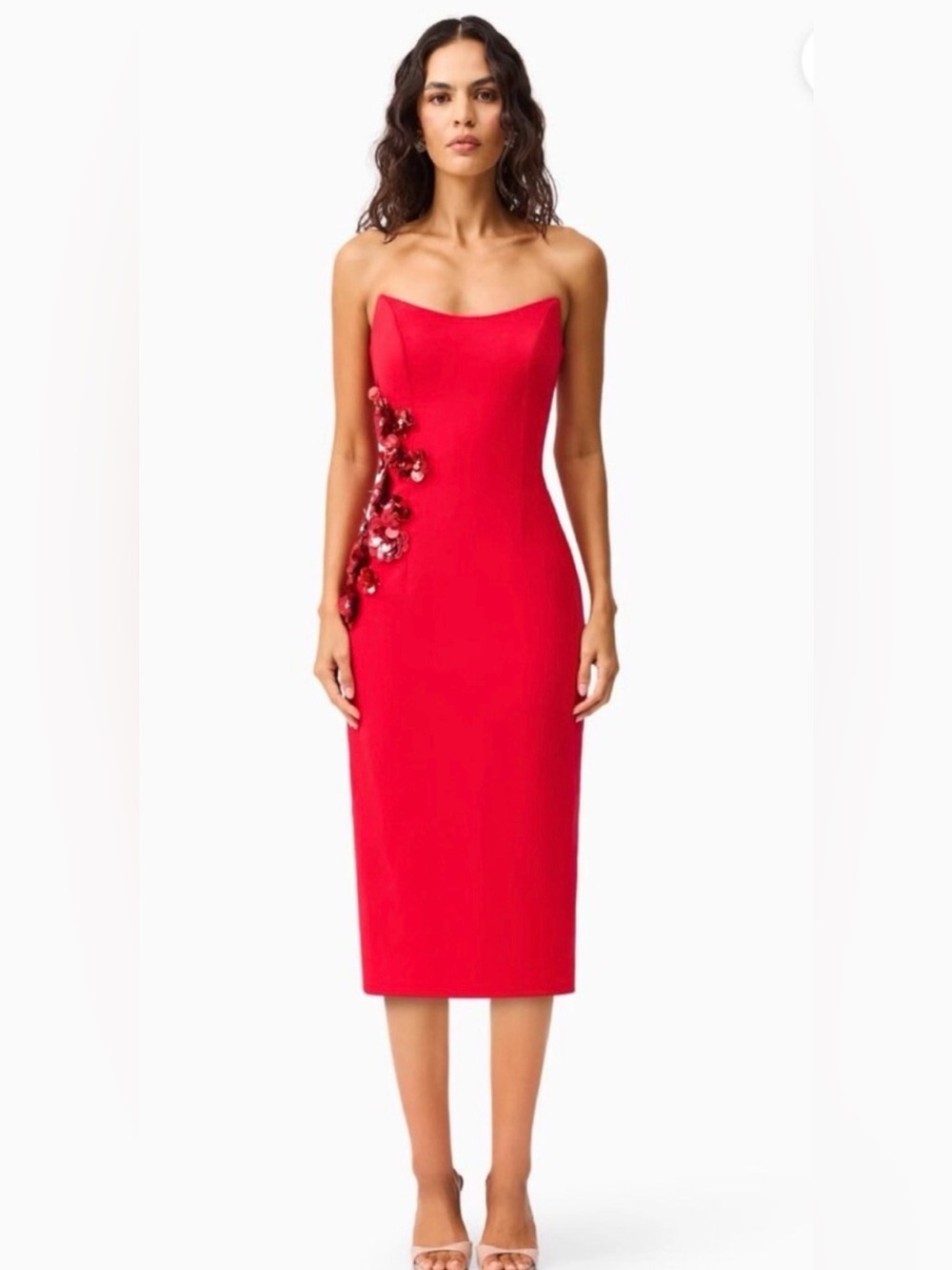 Elliatt Yasmine Red Dress with Side Floral Embellishment